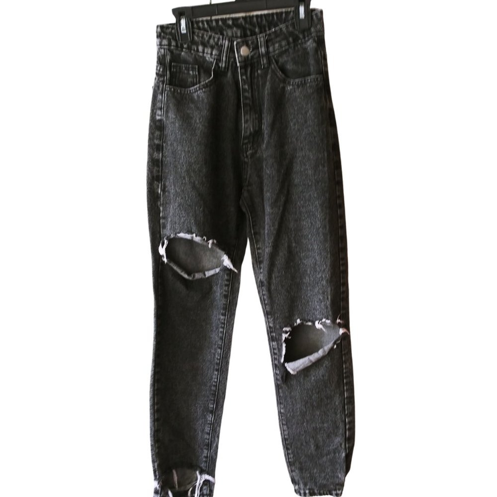 SHEIN BLACK DISTRESSED STONE WASHED JEANS